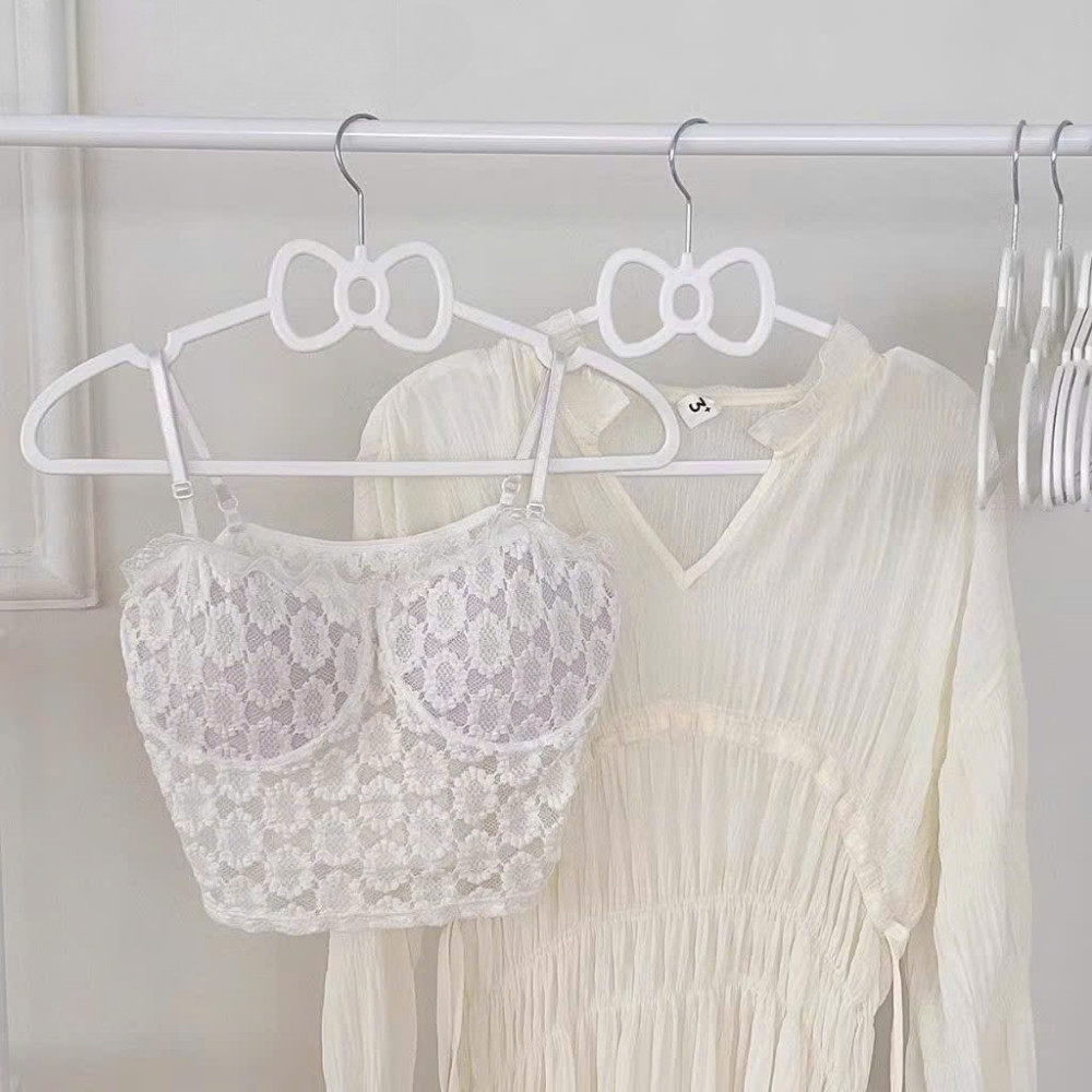 Set 10 Móc Treo Quần Áo Hình Nơ Dễ Thương, Móc Treo Váy Áo 2 Dây Chống Trượt, Đầu Móc Xoay 360 Độ