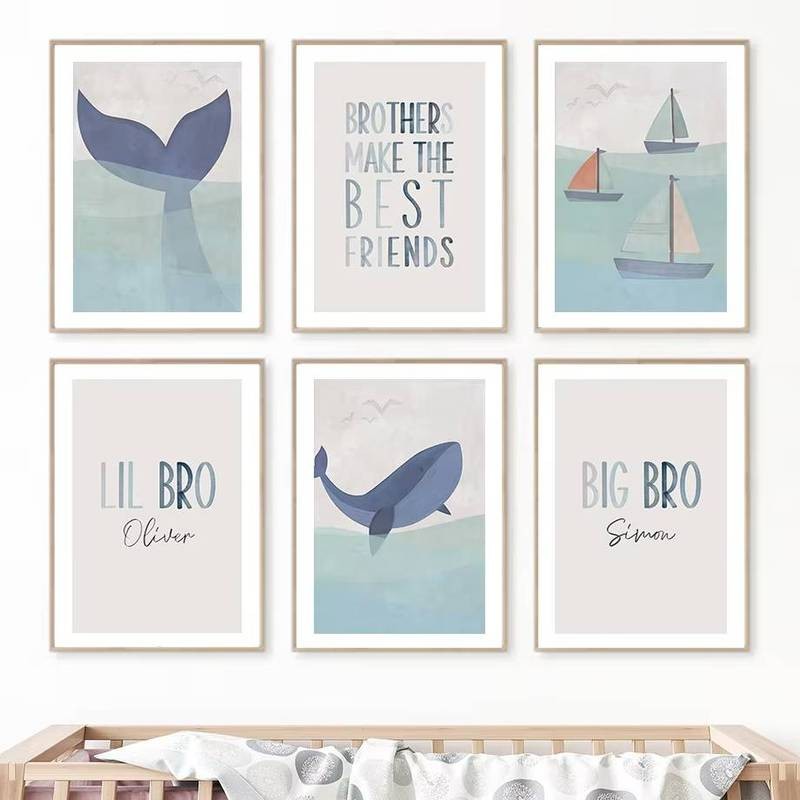 Phim hoạt hình cá voi đại dương cá mập thuyền buồm chủ đề đại dương treo tường nghệ thuật tranh canvas phong cách Bắc Âu áp phích và in hình bé trẻ em trang trí phòng tranh