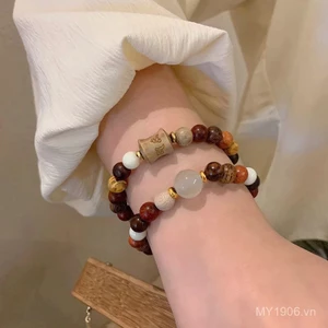 Vòng tay gỗ nhiều hạt thơm, phong cách mới và dân tộc với cườm đính kết đẹp mắt