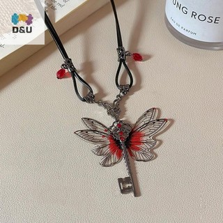 Pufangstar Y2K Chuồn Chuồn Chìa Khóa Đỏ Zircon, Mặt Dây Chuyền Phong Cách Retro Punk, Thời Trang Nữ