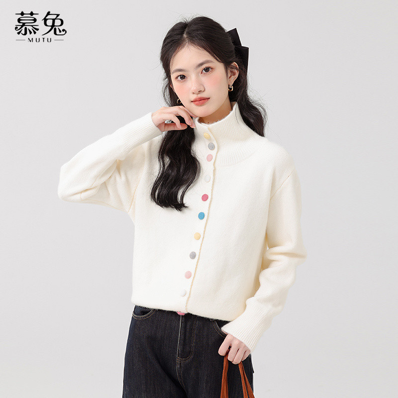 Mutu Phong Cách Nhẹ Nhàng Áo Len Cổ Cao Cổ Áo Cardigan Nữ Mùa Xuân 2026 Phong Cách Mới Rời Đan Top
