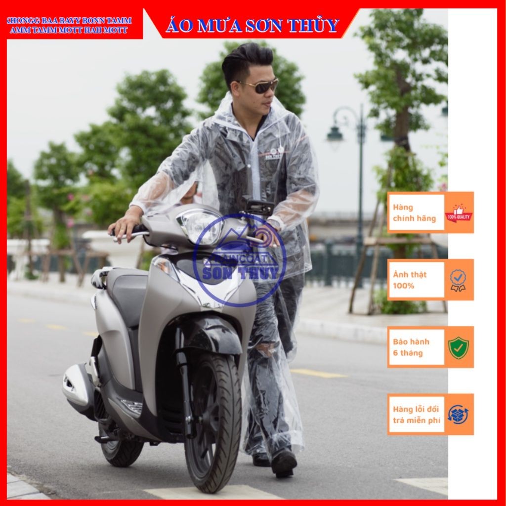 Bộ áo mưa trong suốt Sơn Thủy K25, bộ quần áo mưa nhựa dẻo PVC trong suốt siêu thời trang
