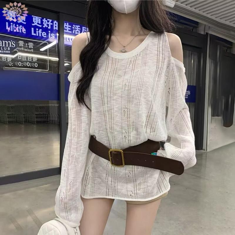 Áo Thun Dài Tay Rời Vai, Cổ Tròn Có Thắt Lưng Mới