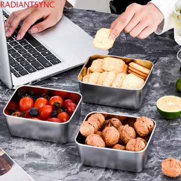 Khay đựng thực phẩm bằng thép không gỉ RADIANTSYNC, Hộp bảo quản Hộp bảo quản thực phẩm bằng thép không gỉ chống gỉ, Hộp dã ngoại hình chữ nhật có nắp nhựa Hộp đựng thực phẩm Mì