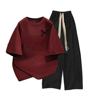 Sét bộ quần ống rộng dây to đen +mix áo phông form rộng tay lỡ- in chữ dấu X NGỰC-