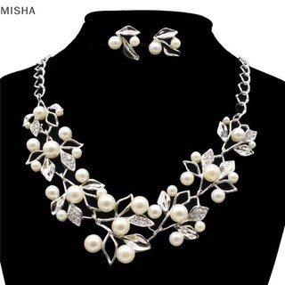 Misa Ngọc Trai Pha Lê Lá Vòng Cổ Bông Tai Nữ Thanh Lịch Sang Trọng Bộ Trang Sức