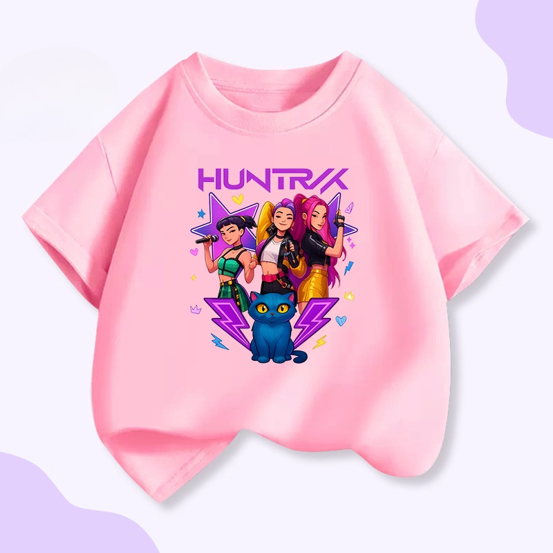 Kpop Demon Hunters Lumi Mila Zoe Hoạt Hình In Hình Trẻ Em Tay Ngắn Cổ Tròn Mùa Hè Áo Sơ Mi Thường Ngày