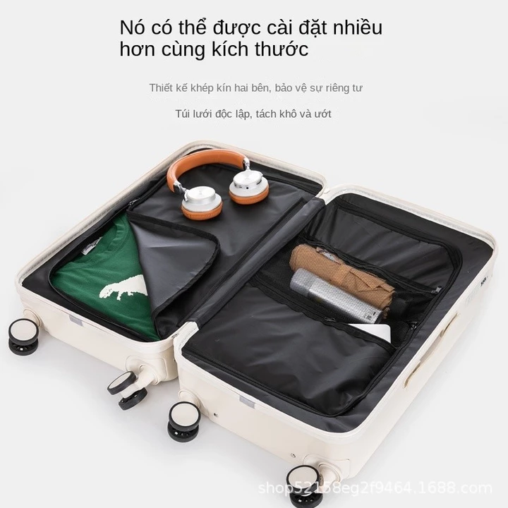 Vali du lịch vali kéo rộng bánh xe xoay 360 độ Vali du lịch có lỗ sạc USB và chỗ để ly Vali 20inch xách tay nhẹ loại nhỏ – 7