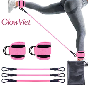 Set Quấn Cổ Chân Tập Gym 1 Đôi - Kèm 3 Dây Kháng Lực, Chất Liệu Mềm, Hỗ Trợ Tập Chân & Mông