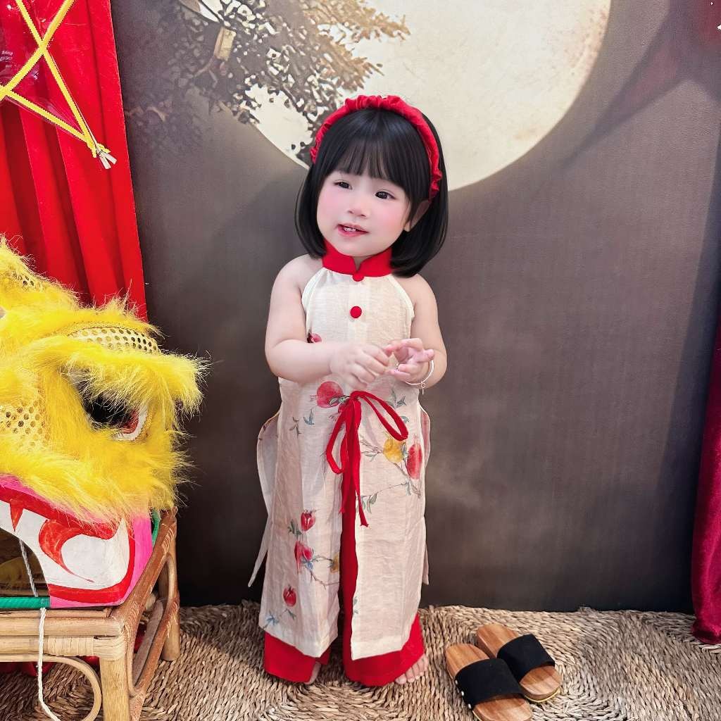 Áo dài yếm cho bé gái UNBEE 1 đến 4 tuổi chất liệu đũi tơ tằm - Áo dài trung thu cho bé gái