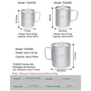 Du lịch không giới hạn Cốc cắm trại bằng titan có nắp Cốc có thể xếp chồng lên nhau Bộ đồ ăn du lịch Bộ đồ nấu ăn di động cho ba lô, đi bộ đường dài, gia đình