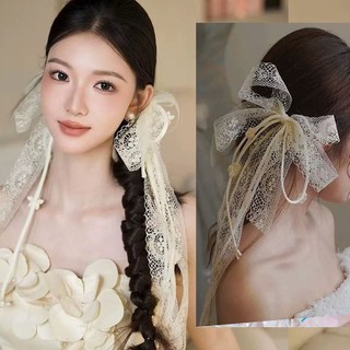 Mũ cô dâu mới với chiếc nơ và ruy băng thanh lịch, kèm kẹp tóc và mạng che mặt, phụ kiện đám cưới ngọt ngào và trang trọng