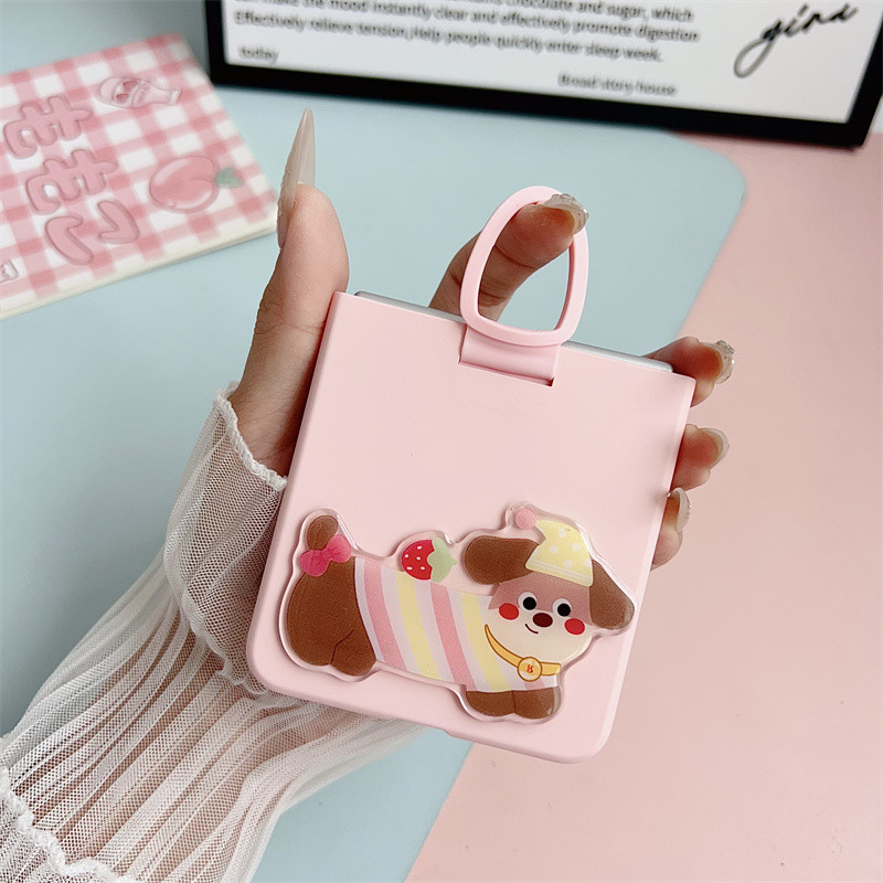 Slim Gradient Hoạt Hình Xúc Xích Chó Nhẫn Ốp Lưng Điện Thoại Samsung Galaxy Z Flip 7 Flip 6 Flip 5 Chống Sốc Mềm Vòng Khóa Bao