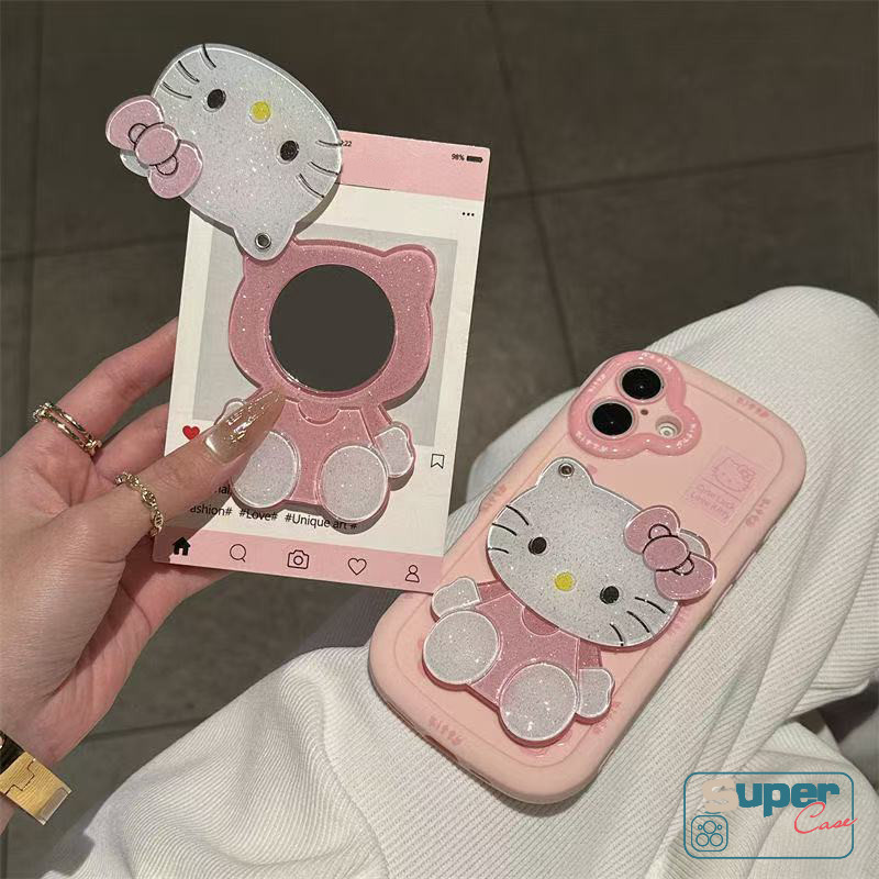 Ốp Lưng Tương Thích Cho IPhone 11 16 12 15 13 14 Pro Max 14 15 16 Plus XS MAX X XR Thời Trang Ngọt Ngào Dễ Thương Hello Kitty Gương Búp Bê Mềm
