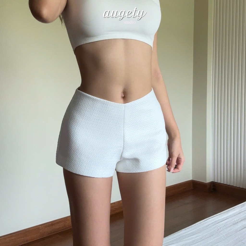 Quần Short Ngắn Cạp V Thắt Eo Đứng Form Vải Dệt Dày Dặn Kèm Lớp Lót Augety Studio, LYRA SHORT