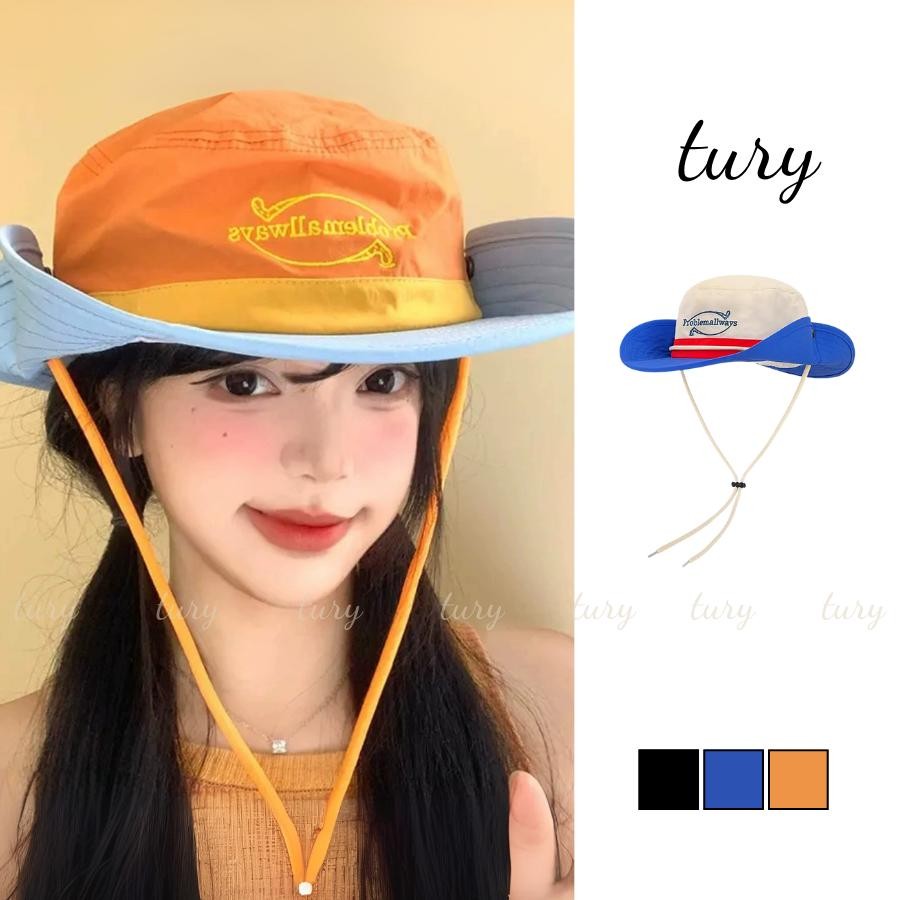 Mũ Tai Bèo Unisex Nam Nữ - Tury - Mũ cao bồi chống nắng phối màu có dây thêu chữ PROBLEMALLWAYS - NV105