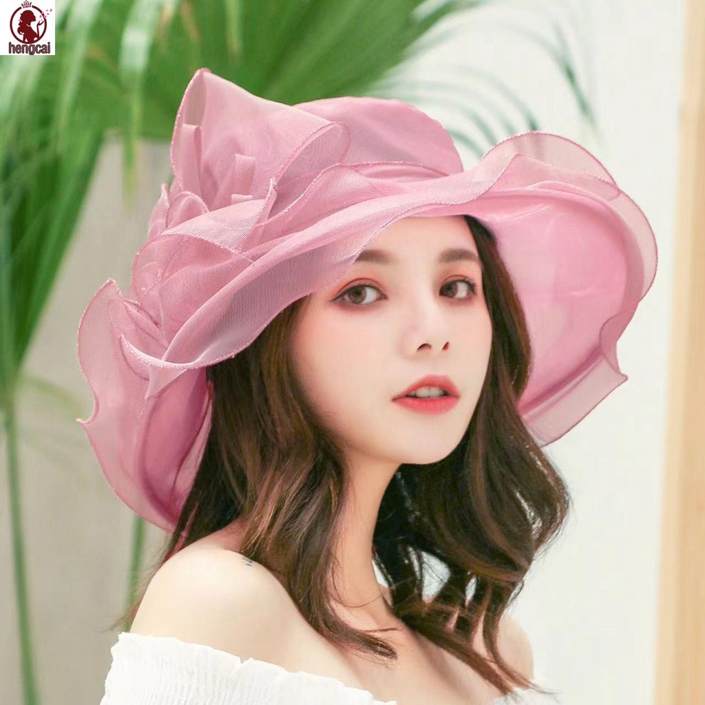 Mũ Top Vành Rộng Organza Style Vintage, Perfect cho Đi Biển và Sự Kiện Ngoài Trời