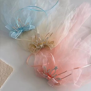 Mới 2025 Vương Miện Ngọt Ngào Veil Trẻ Em Xanh Hồng Công Chúa Tuyn Nơ Kẹp Bé Gái Tiệc Sinh Nhật Cô Dâu Phụ Kiện