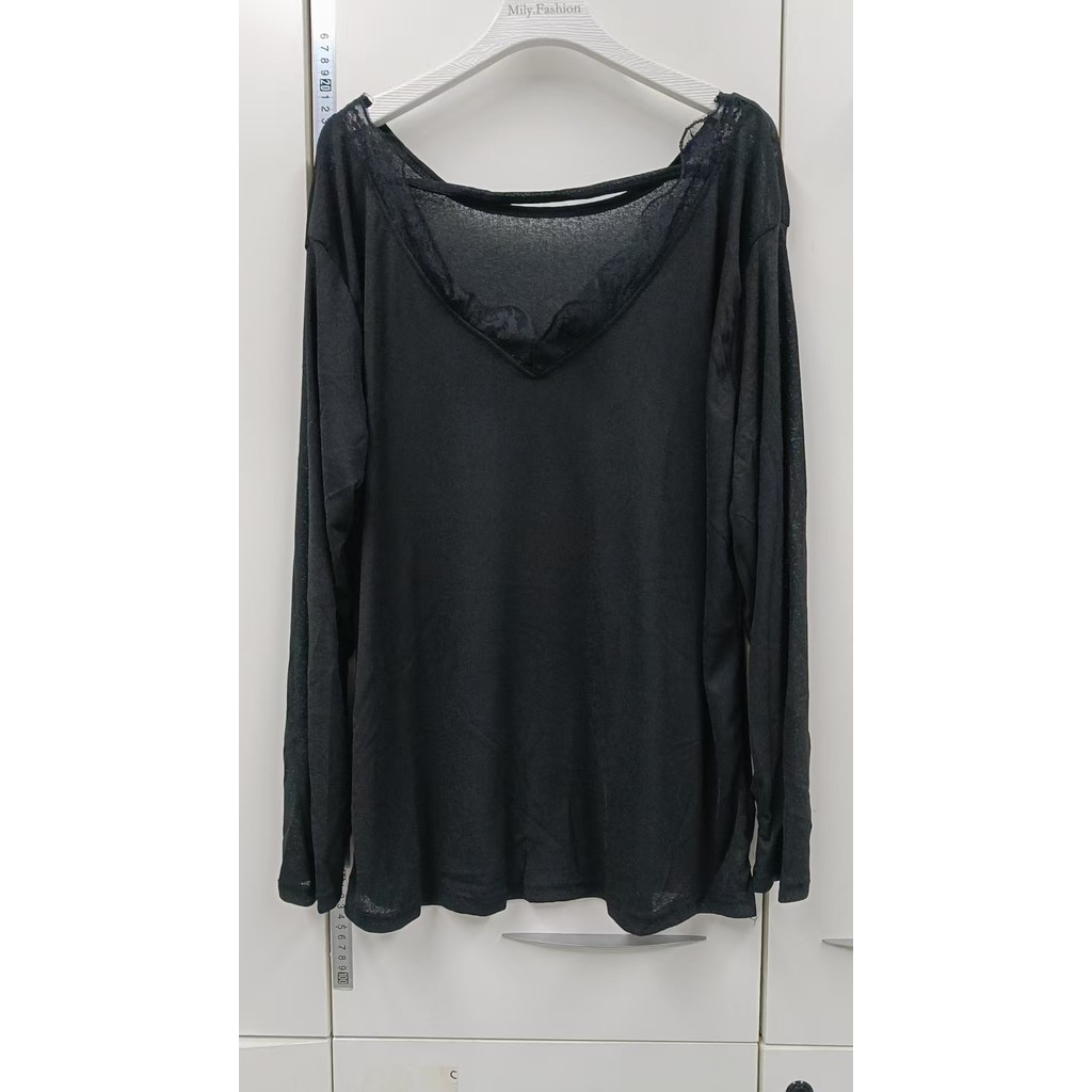 Milyfashion Lười Gợi Cảm Ren Khâu Cổ Chữ V Dây Dài Tay T Drape Chống Nắng Quần Áo Nữ