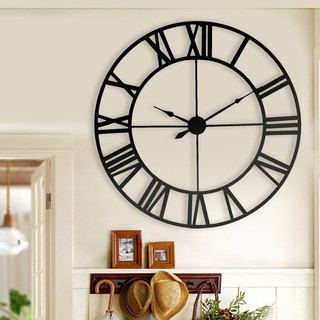Mới 80 cm Hiện Đại 3D Lớn Retro Đen Sắt Nghệ Thuật Rỗng Đồng Hồ Treo Tường Số La Mã Trang Trí Nhà