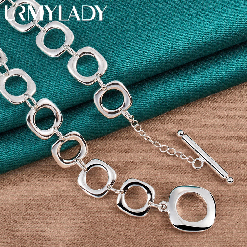 Trang sức nữ URMYLADY - Nhẫn vuông và vòng cổ 20 inch bạc 925, thời trang quyến rũ