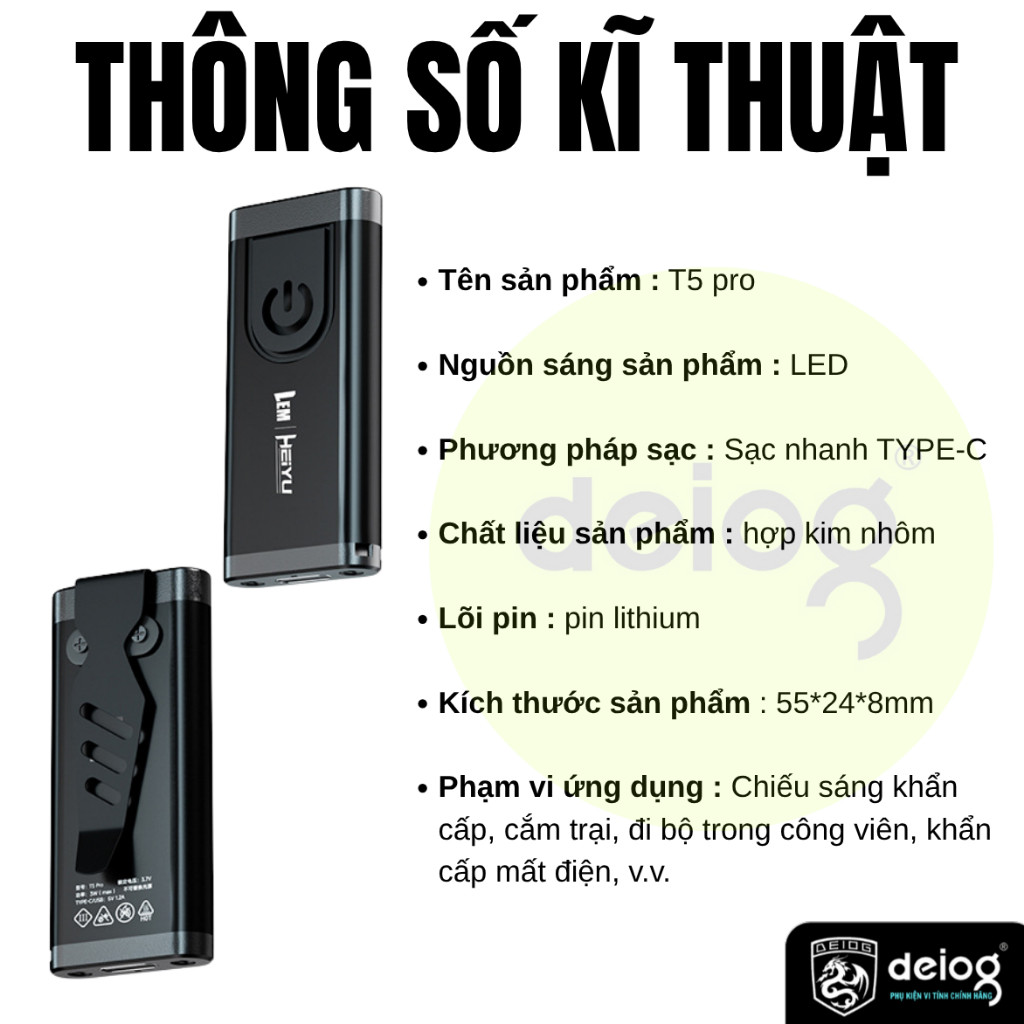 Đèn Pin Mini T5 Pro – Nhỏ Gọn ,Sáng Mạnh Đa Chế Độ,Sạc Nhanh Type-C,Chống Nước,Cắm Trại,Dã Ngoại