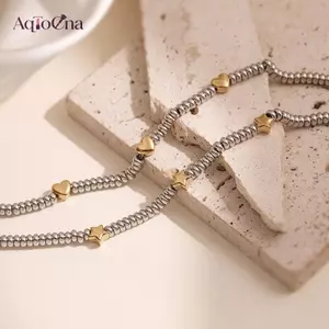 AqToCna Thời Trang Đính Hạt Thép Không Gỉ Màu Vàng Trái Tim Ngôi Sao Bạc Hạt Vòng Tay Quyến Rũ Cho Nữ Trang Sức AqToCna