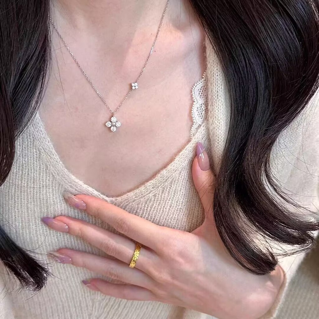 Vòng cổ cỏ ba lá hai lá dành cho nữ, Dây chuyền xương đòn đính kim cương sang trọng nhẹ