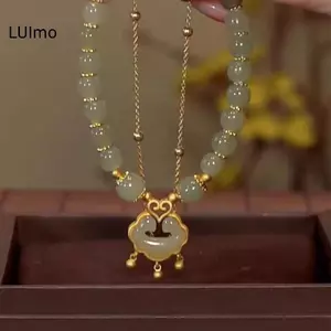 LUImo Luy Ngọc Chuông Cổ Mặt Dây Chuyền Đính Hạt Vòng Tay Phong Cách Trung Hoa Mây Tốt Lành Vòng Tay Hai Lớp Nữ Trang Sức Thời Trang SBS