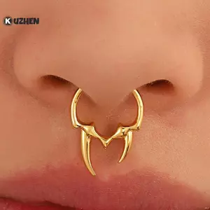 KUZHEN Gothic Không Đều Sừng Mũi Kẹp Không Xuyên Giả Mũi Nhẫn Không Đục Lỗ Cơ Thể Trang Sức HOT