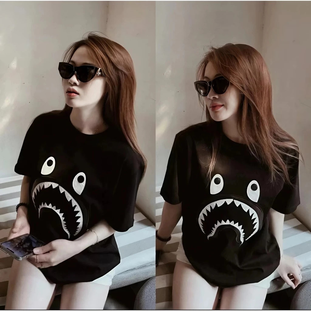 （Giao hàng 24h）Angela Áo Phông In Hình Hàm Cá Mập Hình In 3D - Chất Vải Cotton Lạnh Mịn Phong Cách Boy Phố Girl Phố