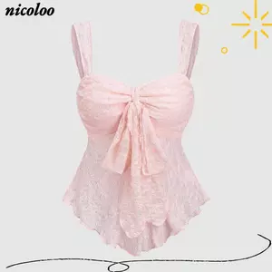 Áo hai dây ren NICOLOO, Áo hai dây Jacquard Jacquard màu trơn, Thiết kế không lưng đa năng A Cắt cổ người yêu cổ nơ trang trí vest cho nữ