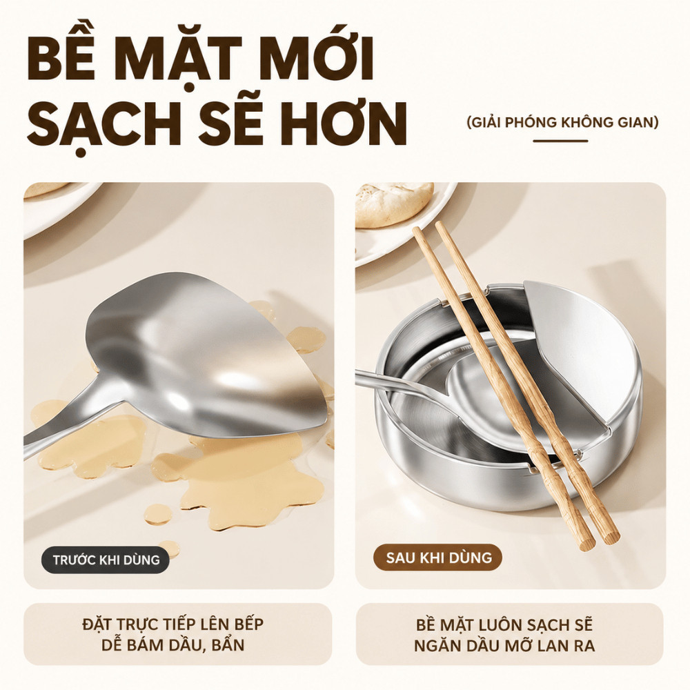 Giá Đỡ Muôi Vá Inox 304 Chống Gỉ HOMIE, Khay Gác Đũa Thìa Nhà Bếp Chống Bẩn Mặt Bếp Đa Năng Tiện Lợi