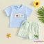 Trang phục mùa hè cho bé trai Áo thêu sinh vật đại dương tay ngắn + Quần Short sọc Bộ 2 chiếc