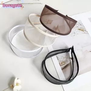 Băng đô lưới mỏng BORAGETE, Vòng buộc tóc màu trơn rộng, Phụ kiện tóc chống trượt thời trang