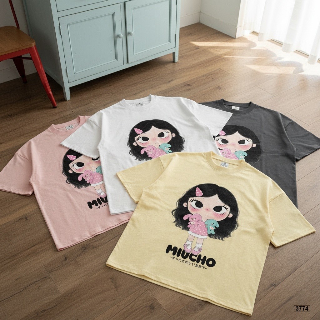 （Giao hàng 24h）Angela Áo thun boxy Cute Doll Chibi hot trend phong cách Hàn Quốc Angela 3774