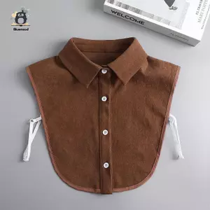 Áo sơ mi cổ giả màu nâu cổ điển ấm áp và sành điệu hoàn hảo để xếp lớp Áo sơ mi phong cách cổ điển thông thường, có thể tháo rời Vòng cổ mới