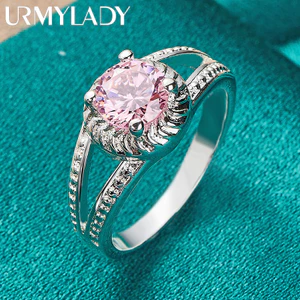 URMYLADY Bạc 925 Charm Hồng Zircon 7-10 # Nhẫn Nữ Tiệc Cưới Trang Sức Thời Trang