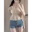 Pure Desire Hot Girl Thiết kế xếp ly dành cho nữ Mùa hè Phong cách mới với miếng đệm ngực Thời trang Slimer Look Top Set