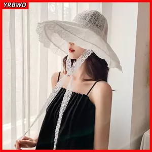 Mũ chống nắng YRBWD, Mũ xô vành rộng chống tia cực tím, Mũ đi biển di động ngoài trời có dây buộc mùa hè dành cho nữ