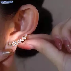 Bluelover Sang Trọng Sáng Bóng Kim Cương Giả Lá Bông Tai Dành Cho Nữ Tinh Tế Lúa Mì Tai Còng Bông Tai Cưới Trang Sức Mới