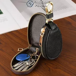 Túi chìa khóa ô tô FANIELLAPOWELL, Giá đỡ móc khóa bằng da cổ điển, Móc bền có dây kéo Ví tổ chức nam nữ