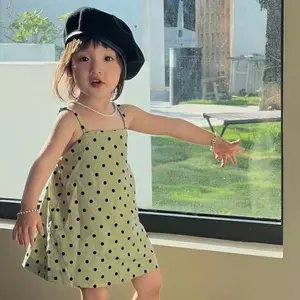 Bé Gái (80-140) Mùa Hè Phong Cách Mới Màu Xanh Lá Cây Chấm Bi Sling Váy Ngủ Thời Trang Thường Ngày
