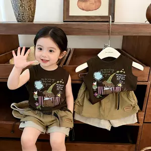 Bé gái (80-130) Áo + Quần thời trang phong cách Hàn Quốc mùa hè