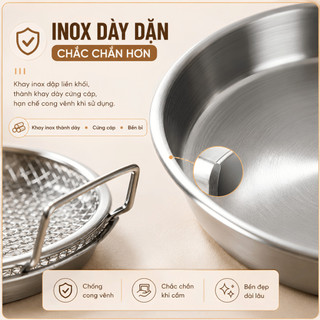Combo Khay Lọc Dầu Inox 304 Cao Cấp Kèm Vỉ Lưới, Khay Ráo Dầu Chiên Rán Đựng Thực Phẩm Đa Năng