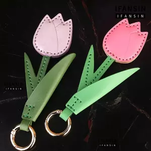 Mặt dây chuyền túi FANSIN, Dây buộc da PU Móc khóa hoa Tulip, Móc khóa ô tô di động nhiều màu thời trang quyến rũ dành cho nữ