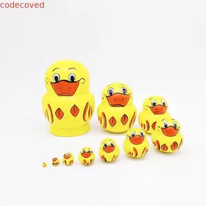 Búp bê làm tổ COCODECOVED, Đồ chơi búp bê Matryoshka vịt vàng 10 lớp, Đồ trang trí hoạt hình thủ công bằng gỗ Xếp chồng búp bê Đồ chơi trẻ em