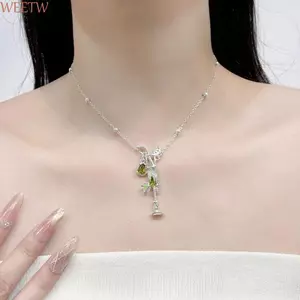 WEETW Dây chuyền xương đòn đầy màu sắc, Vòng cổ mặt dây chuyền cốc cổ điển sáng tạo, Hình học tối giản dễ thương Hoa Zircon Vòng cổ đồ uống trái cây dành cho nữ