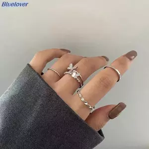 Bluelover 3 Cái / 4 Cái Hip Hop Punk Mở Có Thể Điều Chỉnh Nhẫn Bộ Nữ Nhẫn Bướm Kim Loại Nhẫn Mới