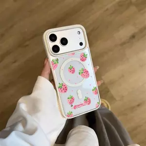 Đầy đủ lát bột mâm xôi Thích hợp iPhone17/16 trường hợp 151413 mô hình mới 1211 hút từ